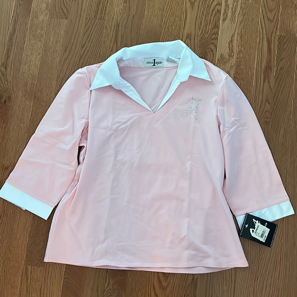 NWT Once Again Womens Collared Top Pink and White Size XL